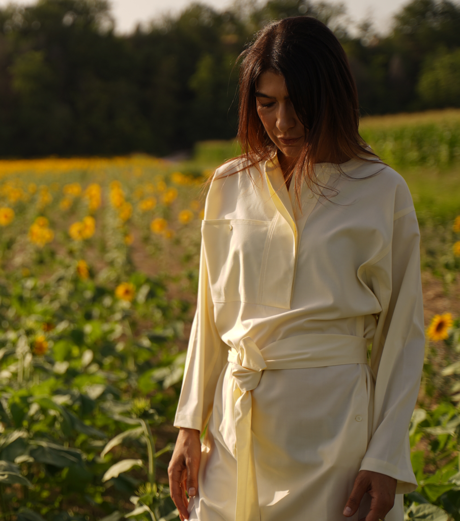 Galeries Lafayette Dress: Elegant in Pale Yellow Cream Medium Galeries Lafayette Dress: Elegant in Pale Yellow Cream Medium