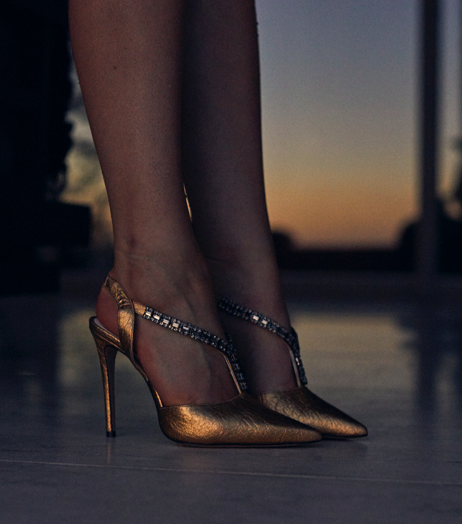 Celia: Gold Vegan Metallic Leather Slingback Sustainable | O2 Monde