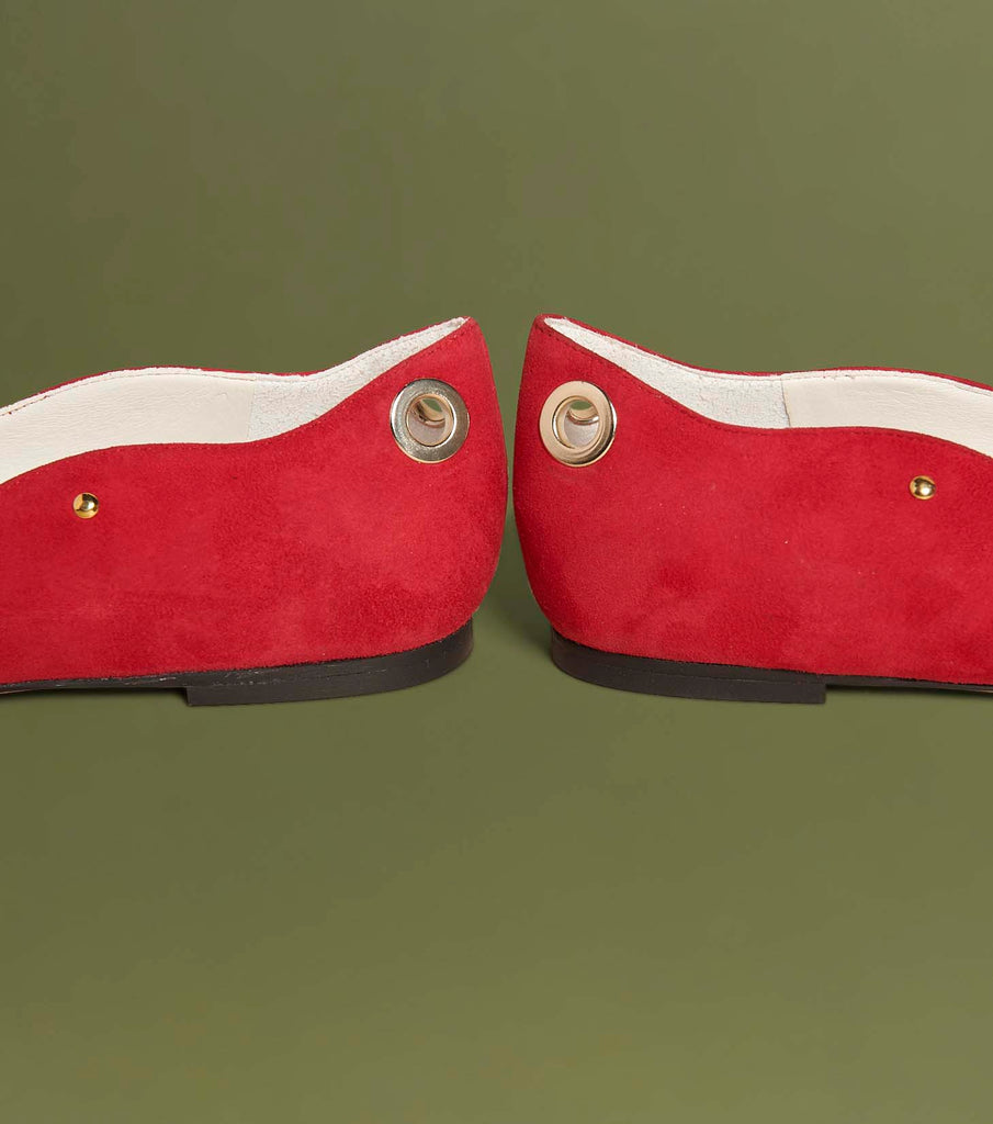 Tiza: Dress Vegan Scallop Eyelets Flat Red